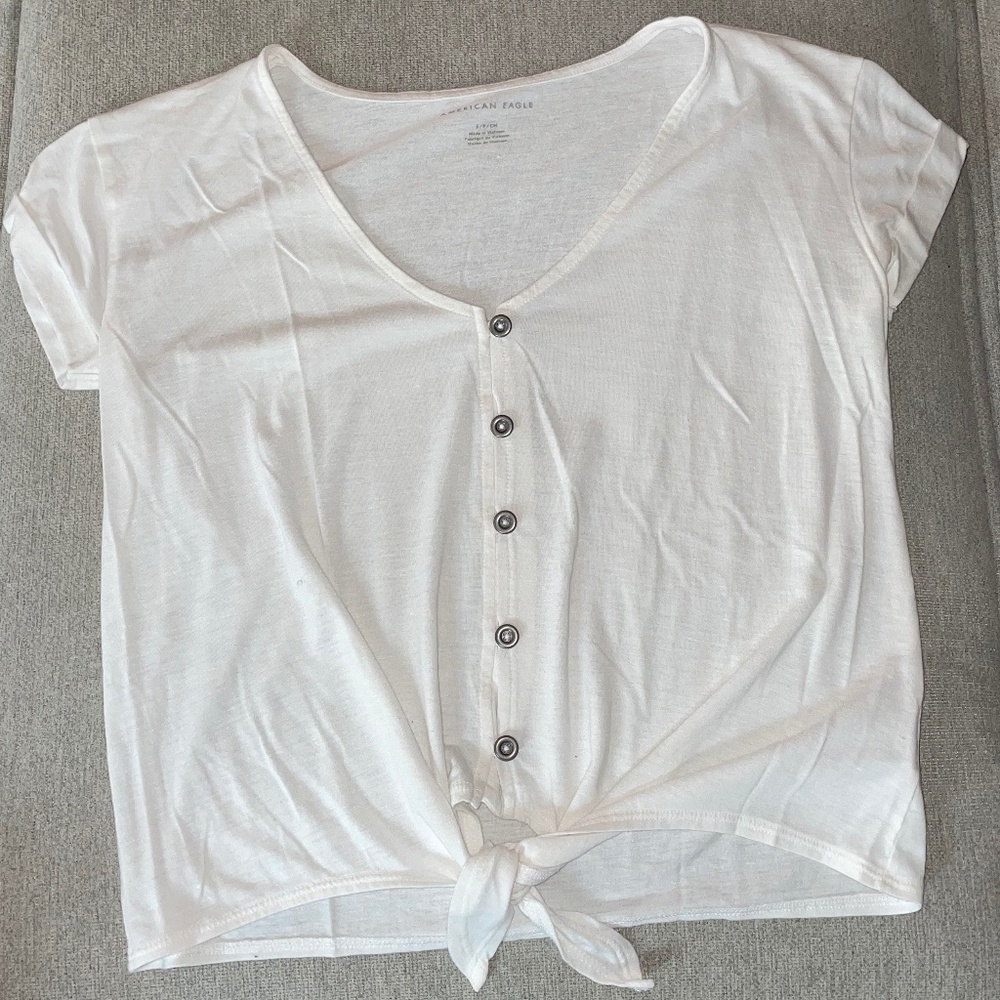 American Eagle White Front Button Tie T-Shirt